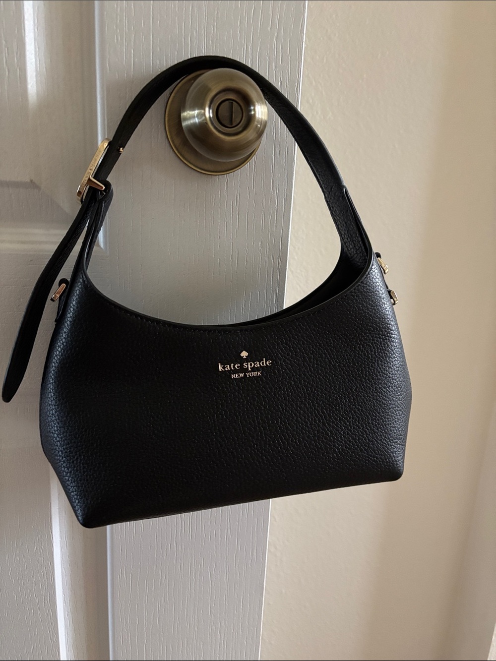 kate spade Black Pebbled Leather Shoulder Bag with Gold Logo